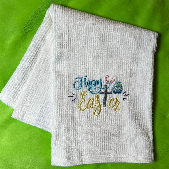 Happy Easter Embroidered Kitchen Towel. Embroidered by me. - Picture 3 of 4